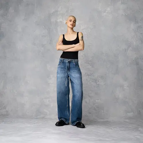 AMERICANINO - Jeans Baggy Mujer Tiro Medio