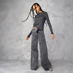 AMERICANINO - Jeans Wide Leg Tiro Medio Mujer