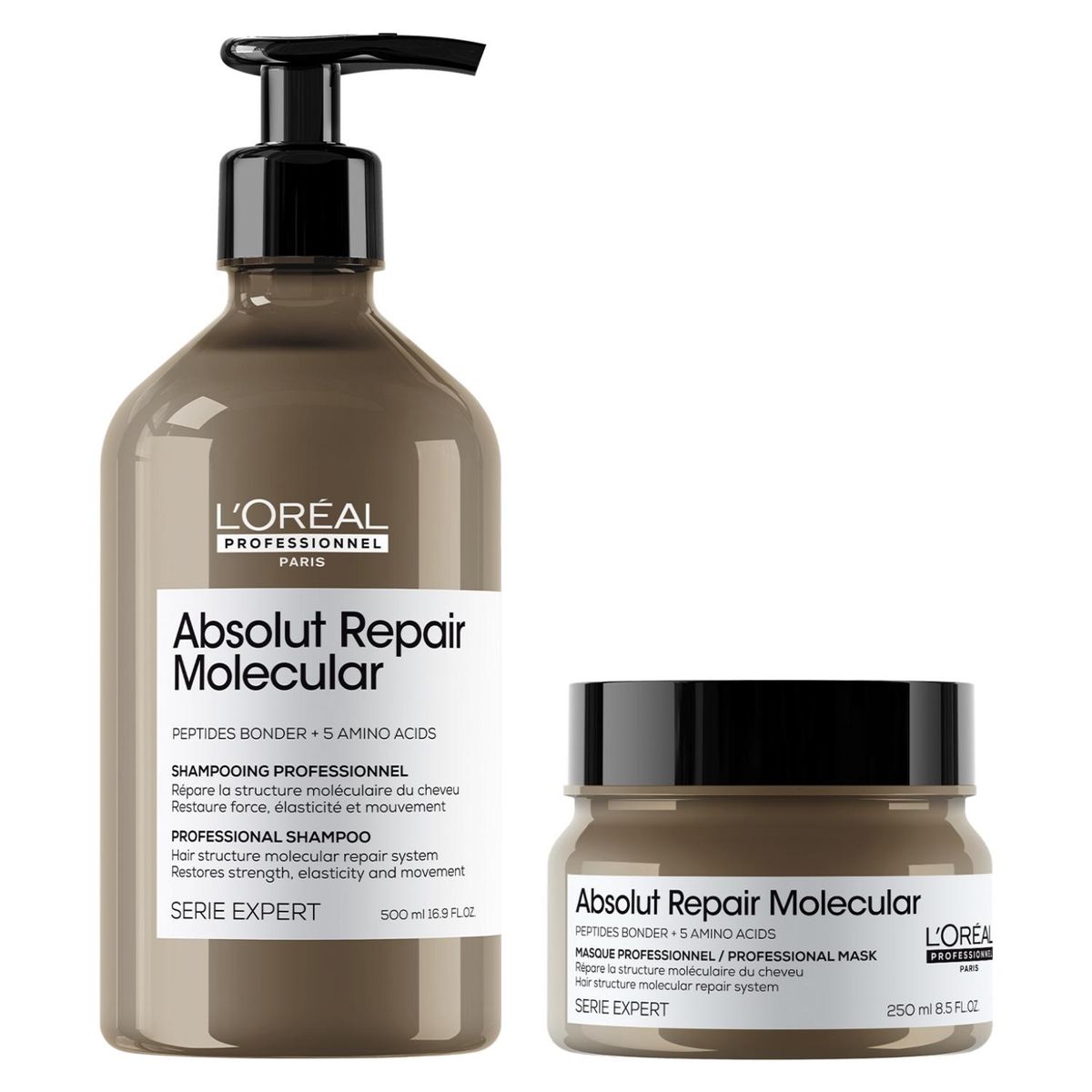 LOREAL PROFESSIONNEL - Set Profesional Reparación Molecular Shampoo 500Ml + Máscara 250Ml Absolut Repair Molecular  Loreal Professionnel
