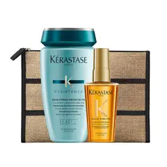 KERASTASE - Set Cabello Dañado Resistance Shampoo Bain Force Architecte 250ml + Aceite LHuile Originale Elixir Ultime 50ml Kérastase