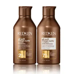 REDKEN - Set Nutrición Cabello Rizado Seco All Soft Mega Curls Shampoo Sin Sulfatos 300ml + Acondicionador 300ml