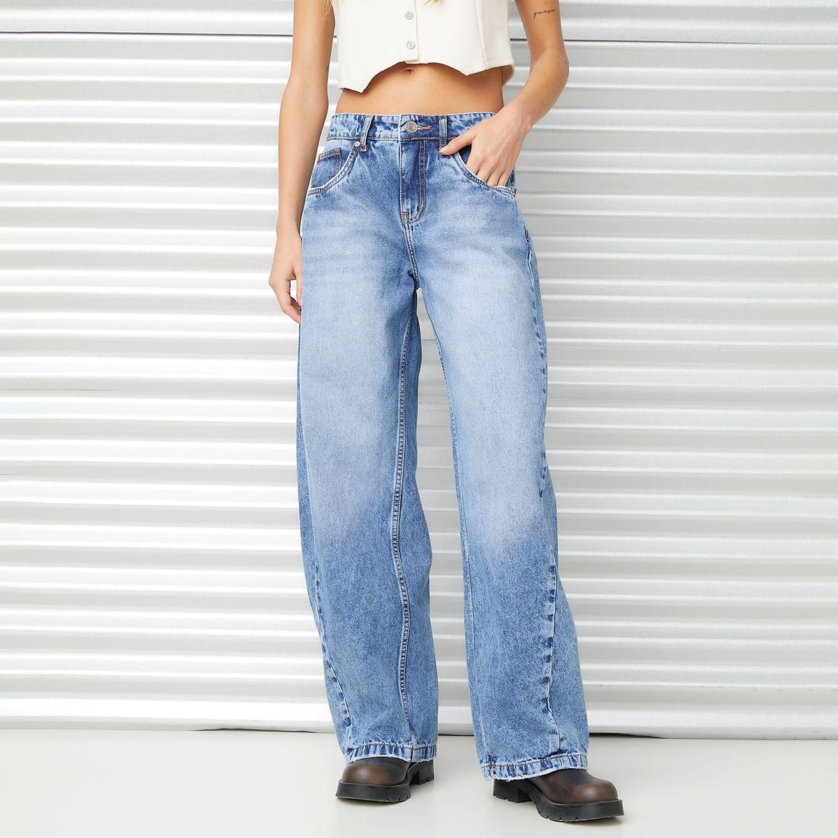 AMERICANINO - Jeans Baggy Tiro Medio Mujer Americanino