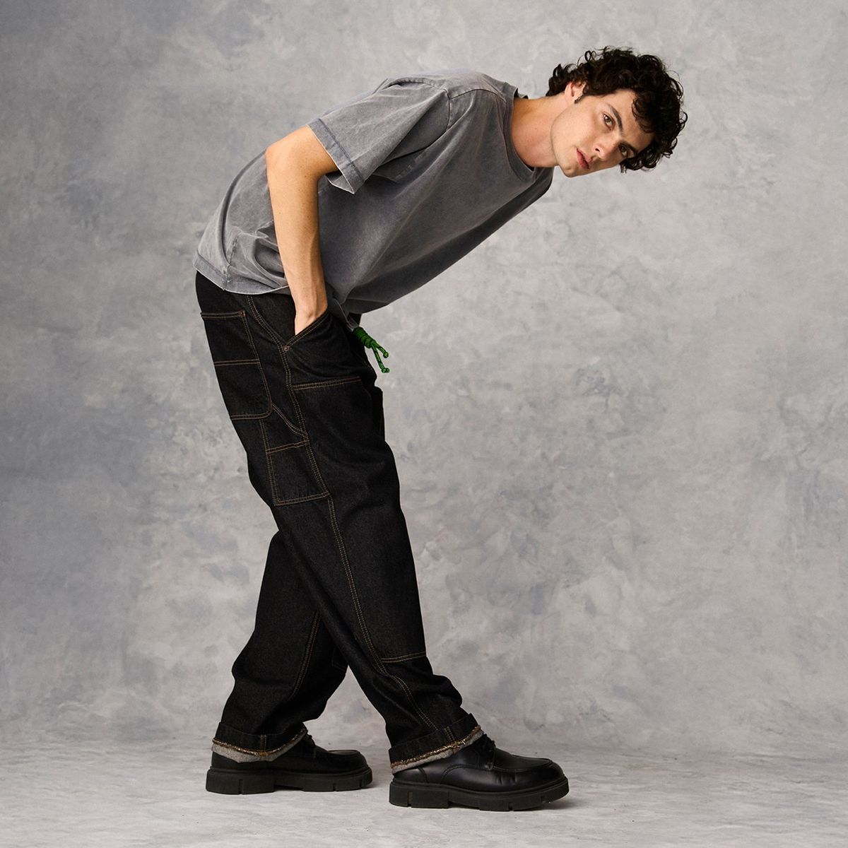 AMERICANINO - Jeans Carpintero Baggy Americanino Tiro Alto Hombre Algodón