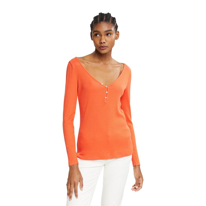 ESPRIT - Polera Manga Larga Algodón Mujer Esprit