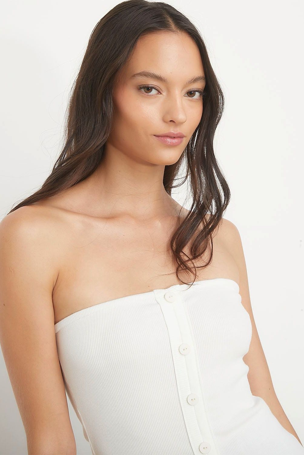 SYBILLA - Top Sybilla Mujer Strapless Algodón con Botones
