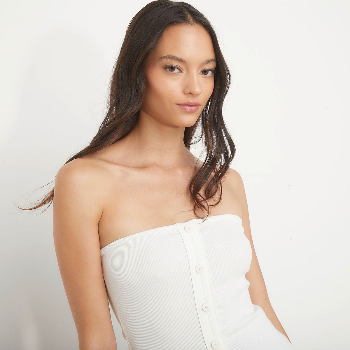 SYBILLA - Top Sybilla Mujer Strapless Algodón con Botones