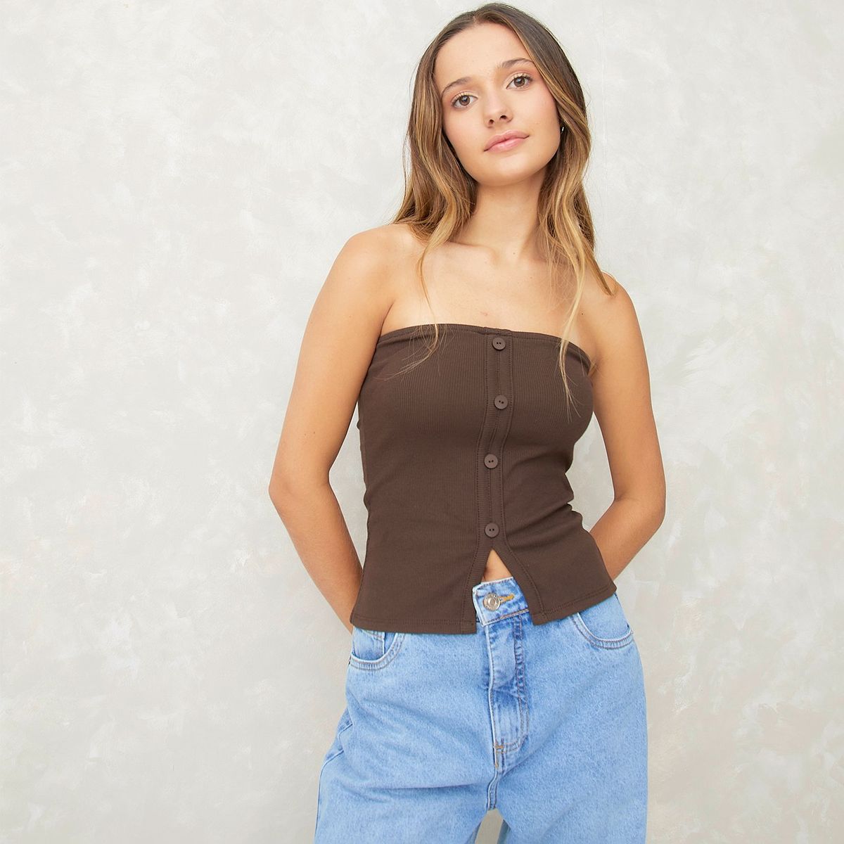 SYBILLA - Top Sybilla Mujer Strapless Algodón con Botones