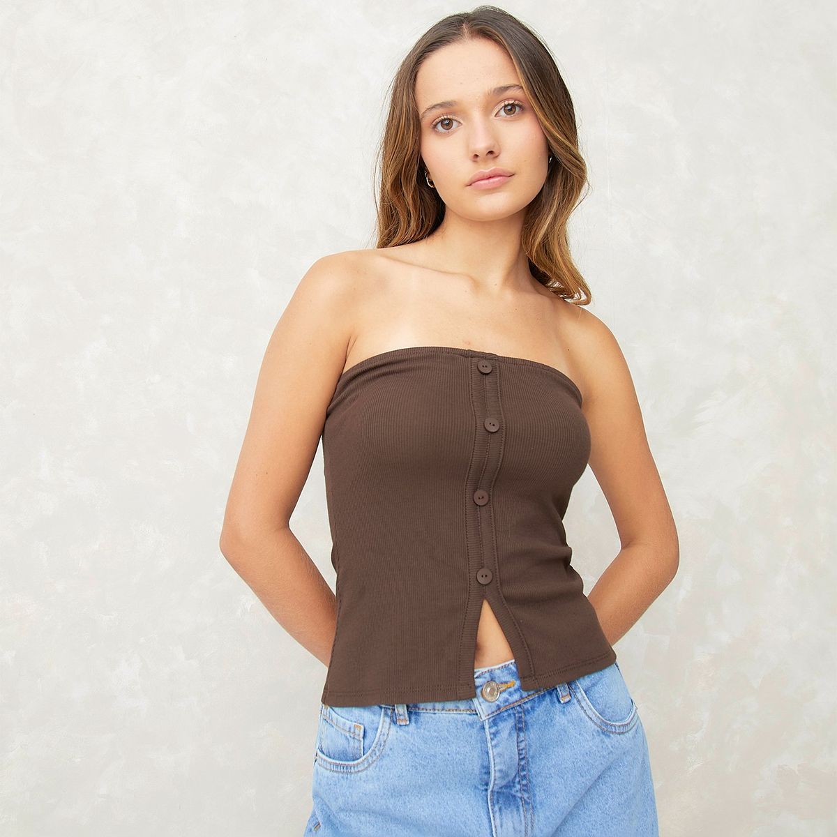 SYBILLA - Top Sybilla Mujer Strapless Algodón con Botones