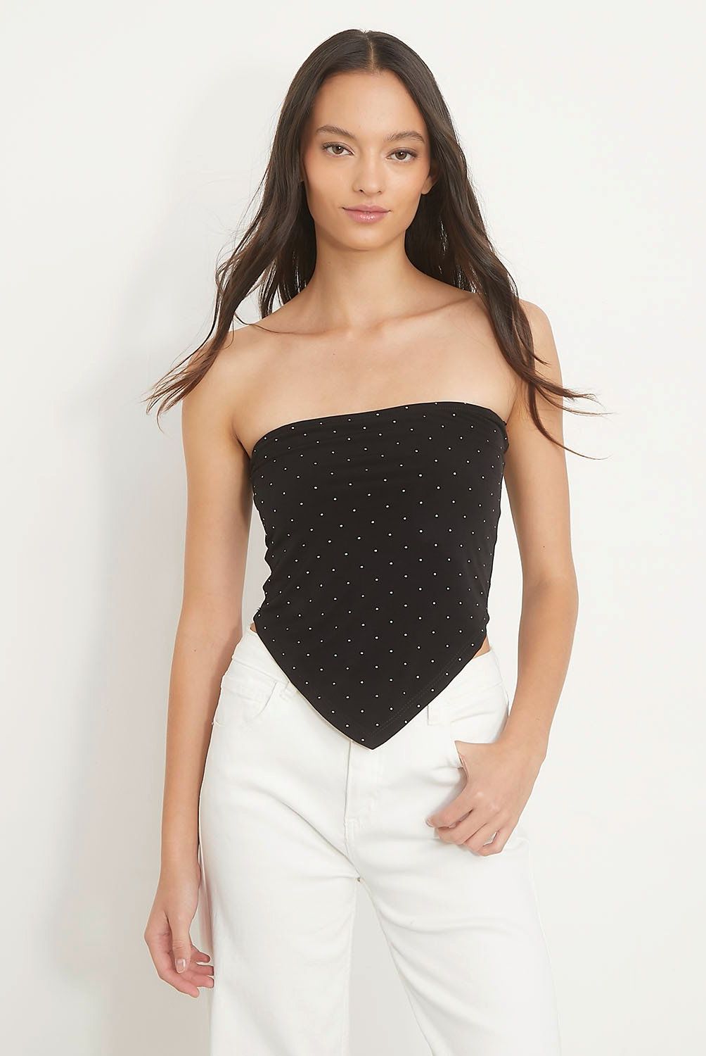 SYBILLA - Top Sybilla Crop Mujer Sin Mangas Casual Negro Puntos