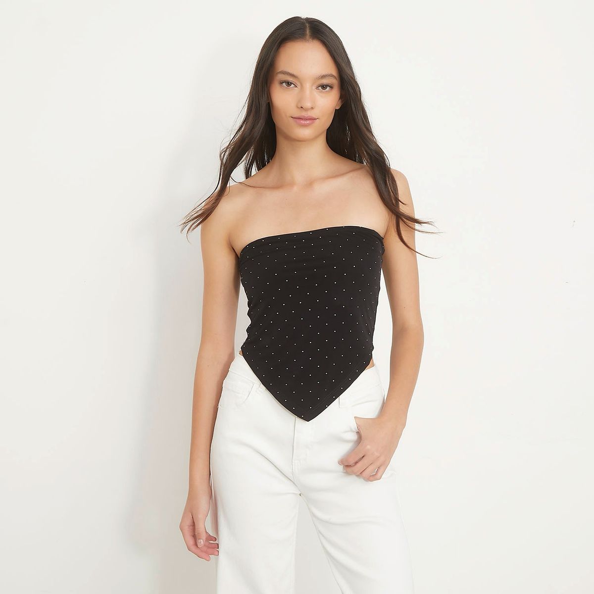 SYBILLA - Top Sybilla Crop Mujer Sin Mangas Casual Negro Puntos