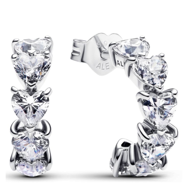 PANDORA - Aros Corazones Brillantes De Plata Mujer Pandora