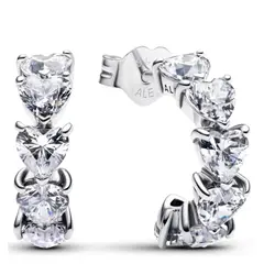 PANDORA - Aros Corazones Brillantes De Plata Mujer