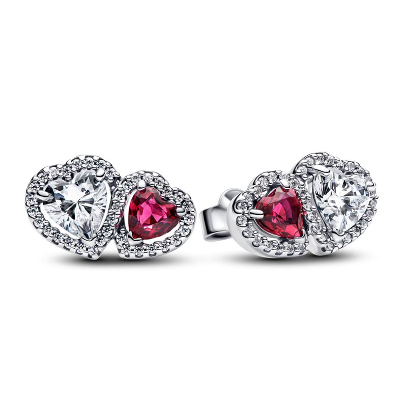 PANDORA - Aretes Botón Halo Corazón Mujer Pandora