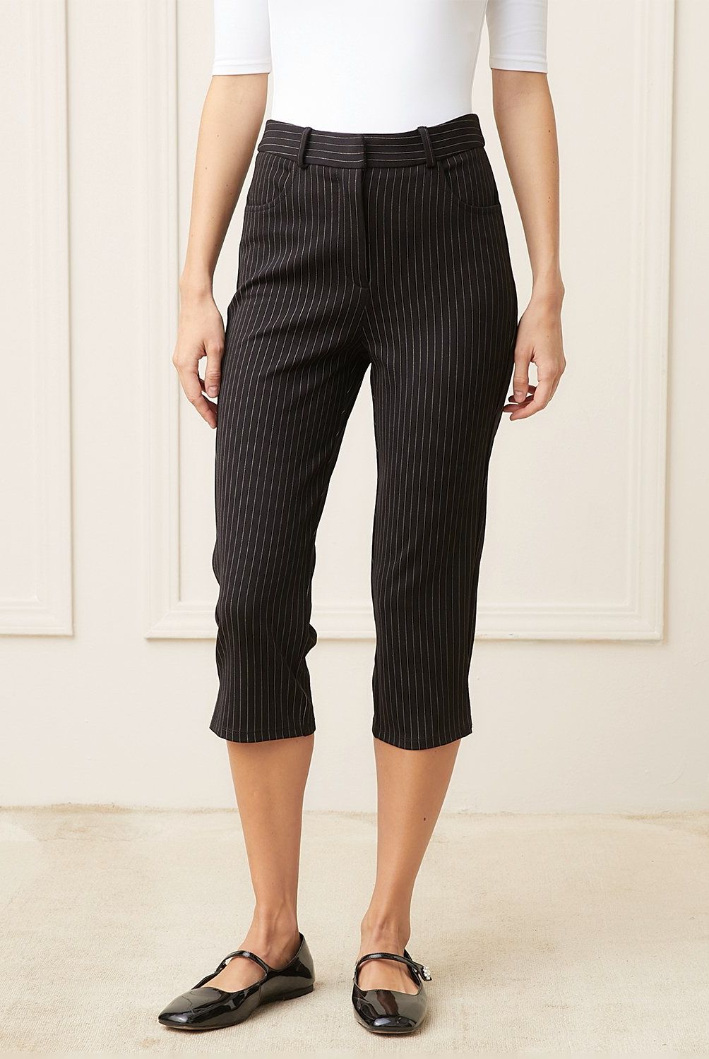 BASEMENT - Pantalón Capri Rayas Basement Tiro Medio Mujer