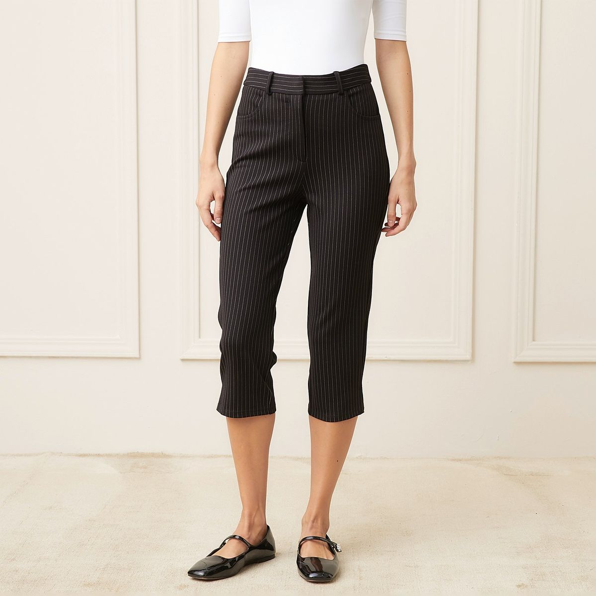 BASEMENT - Pantalón Capri Rayas Basement Tiro Medio Mujer