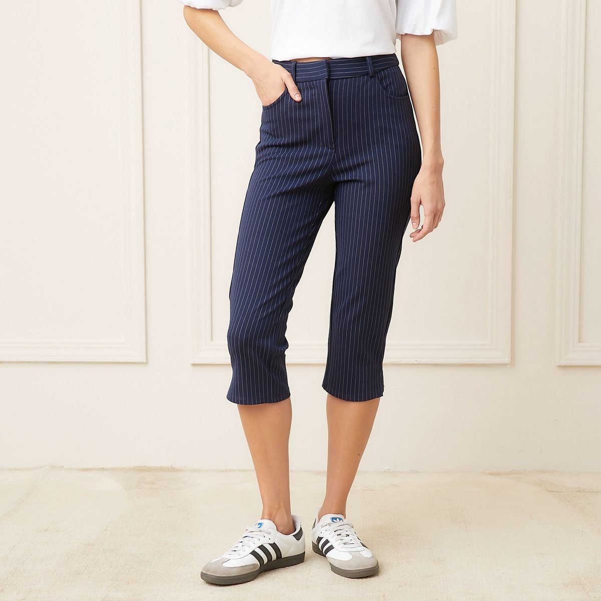 BASEMENT - Pantalón Capri Rayas Basement Tiro Medio Mujer