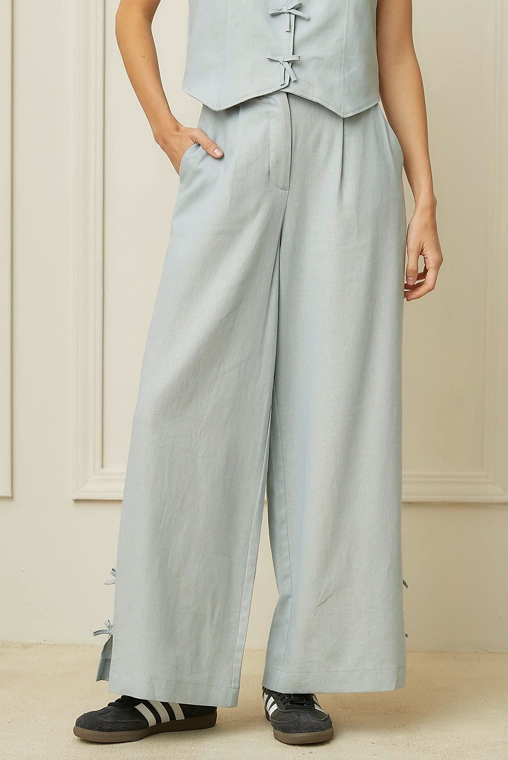 BASEMENT - Pantalón Recto Lino Basement Tiro Medio Mujer Casual