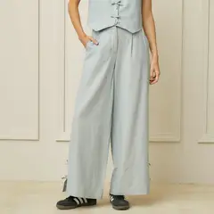 BASEMENT - Pantalón Recto Lino Tiro Medio Mujer Casual