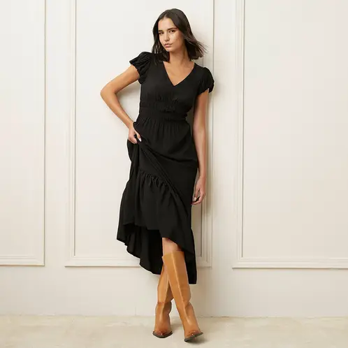 BASEMENT - Vestido Largo Mujer Rayon Manga Corta Casual