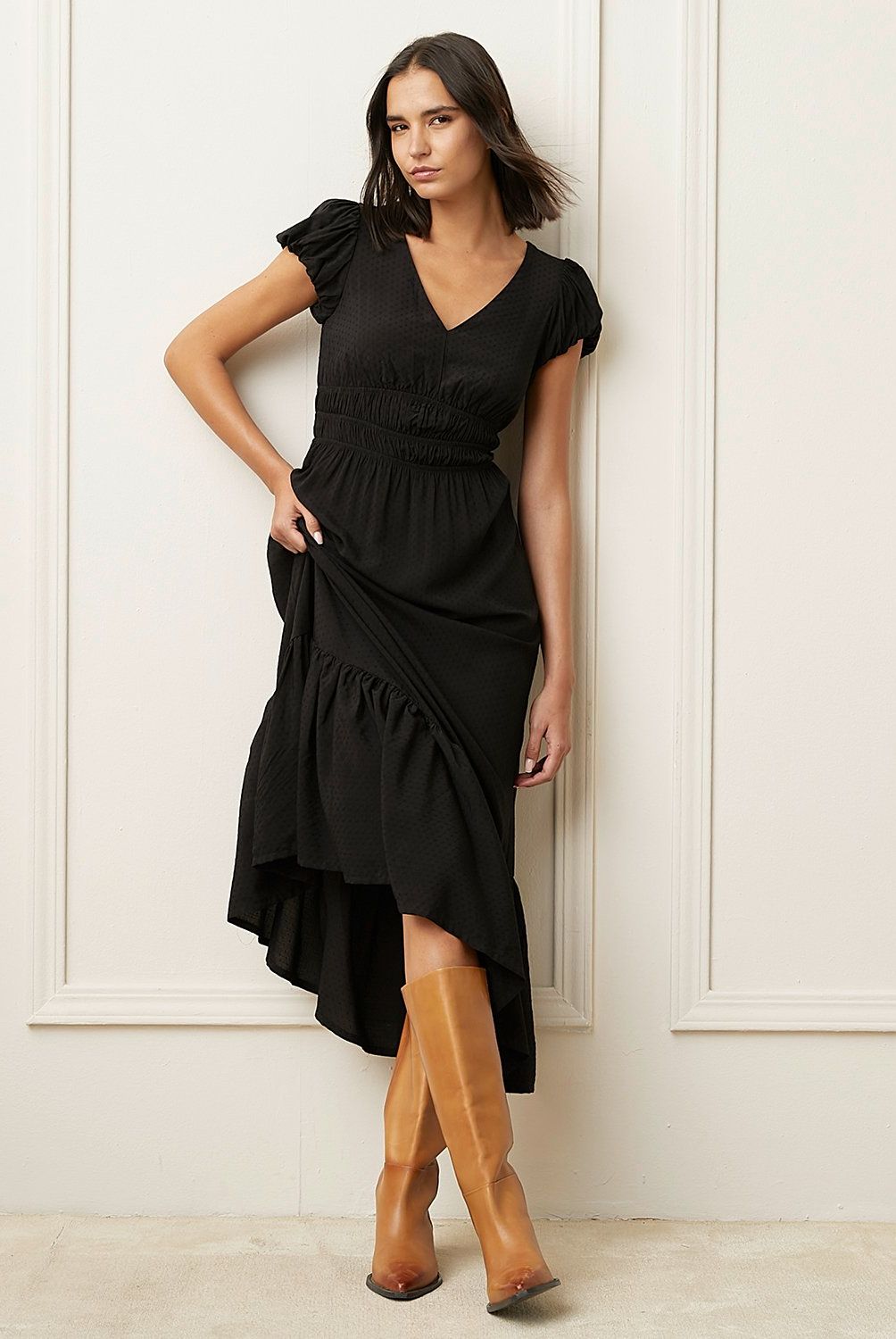BASEMENT - Vestido Largo Mujer Basement Rayon Manga Corta Casual