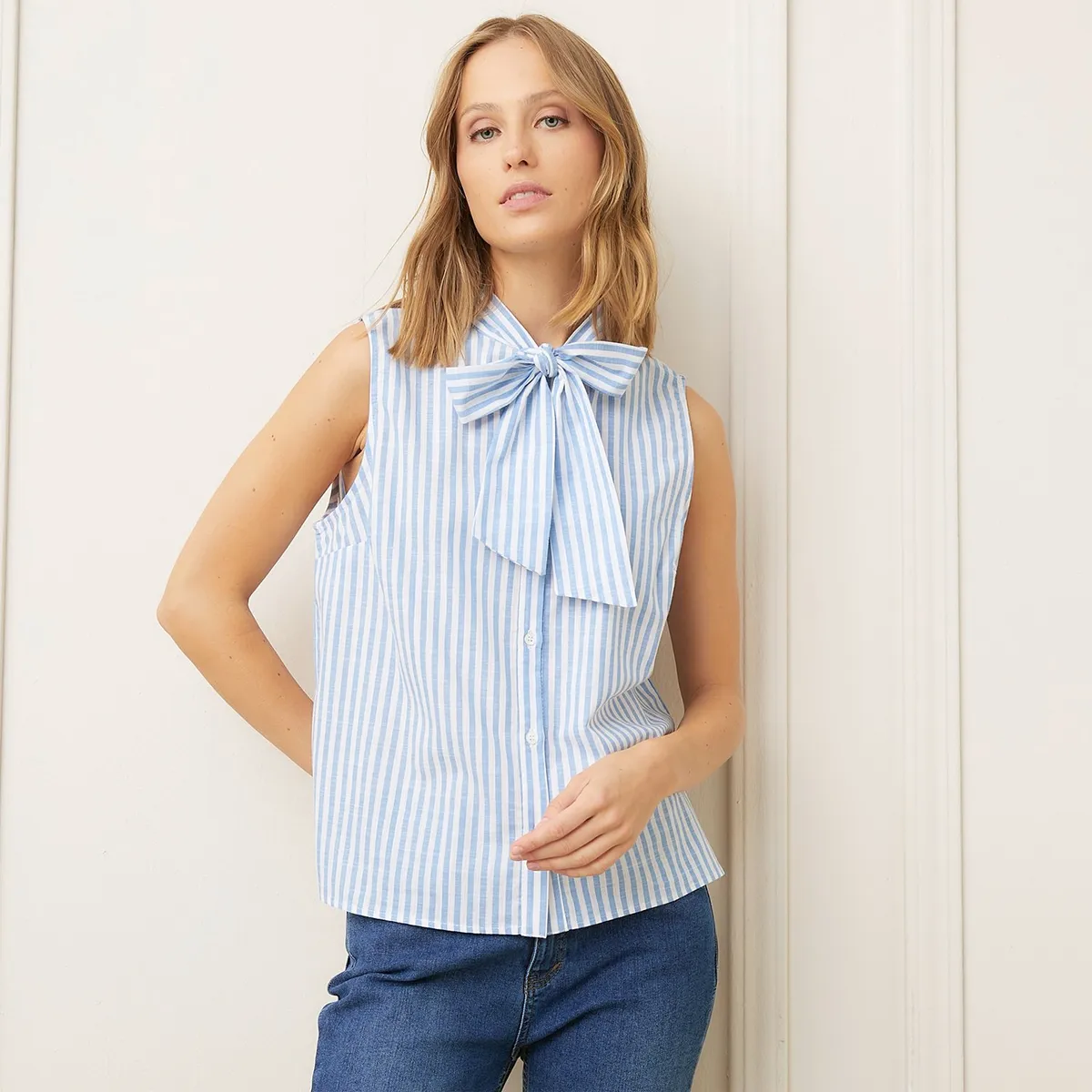 BASEMENT - Blusa Sin Mangas Basement Algodón Mujer Diseño Rayas