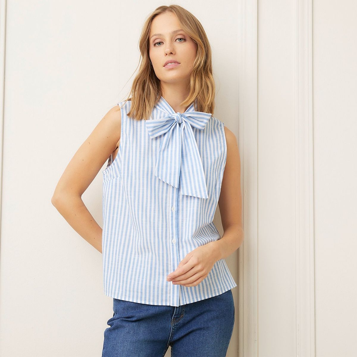 BASEMENT - Blusa Sin Mangas Basement Algodón Mujer Diseño Rayas