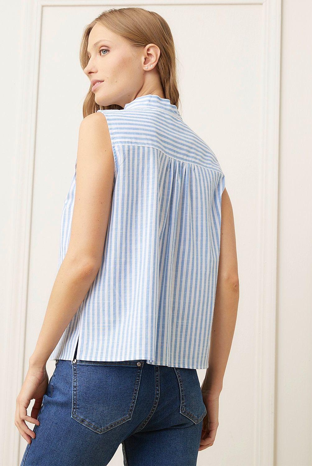 BASEMENT - Blusa Sin Mangas Basement Algodón Mujer Diseño Rayas
