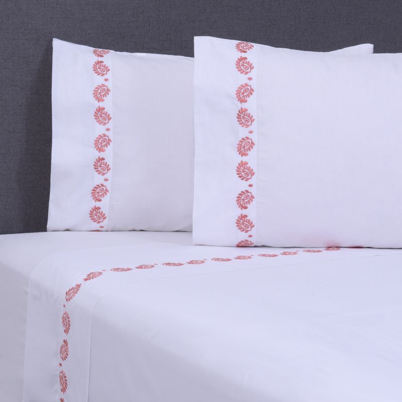 SOHOME - Juego de Sábanas Bordado Flor Rosado 180 Hilos Sohome By Fabrics