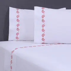 SOHOME - Juego de Sábanas Bordado Flor Rosado 180 Hilos By Fabrics