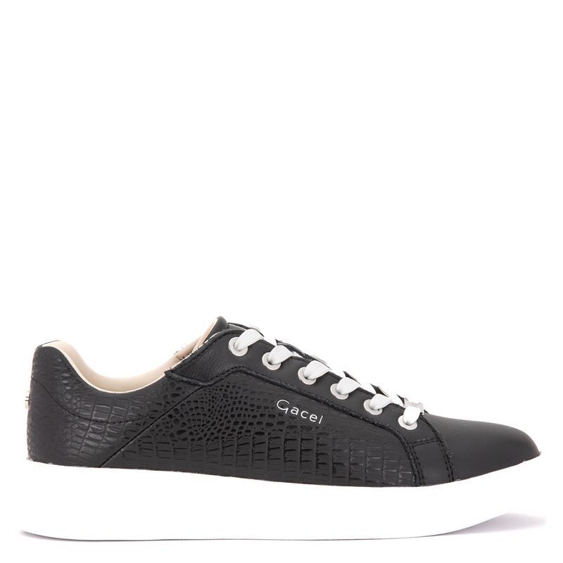 GACEL - Zapatilla Casual Mujer Cuero Negro Gacel