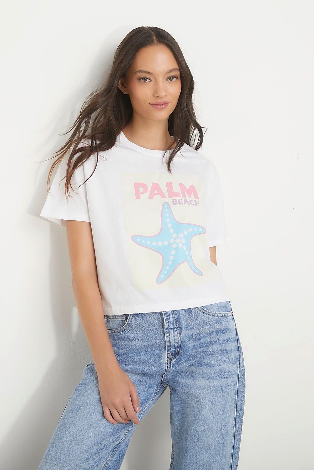 SYBILLA - Polera Cropped Algodón Estampada Manga Corta Mujer Sybilla