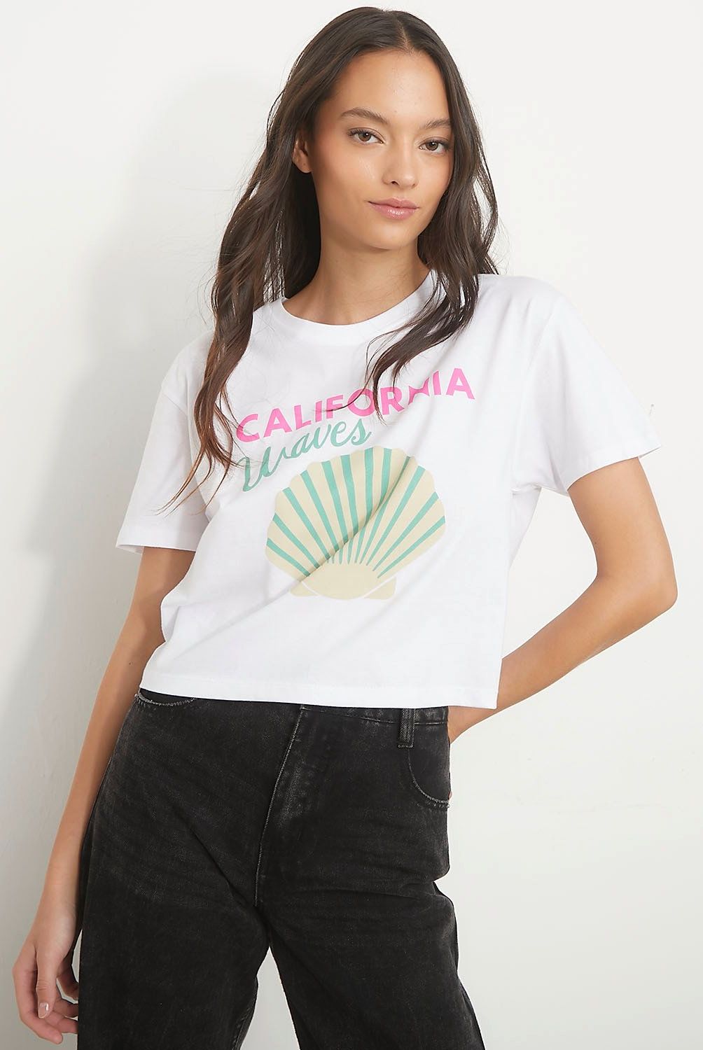 SYBILLA - Polera Cropped Algodón Estampada Manga Corta Mujer Sybilla