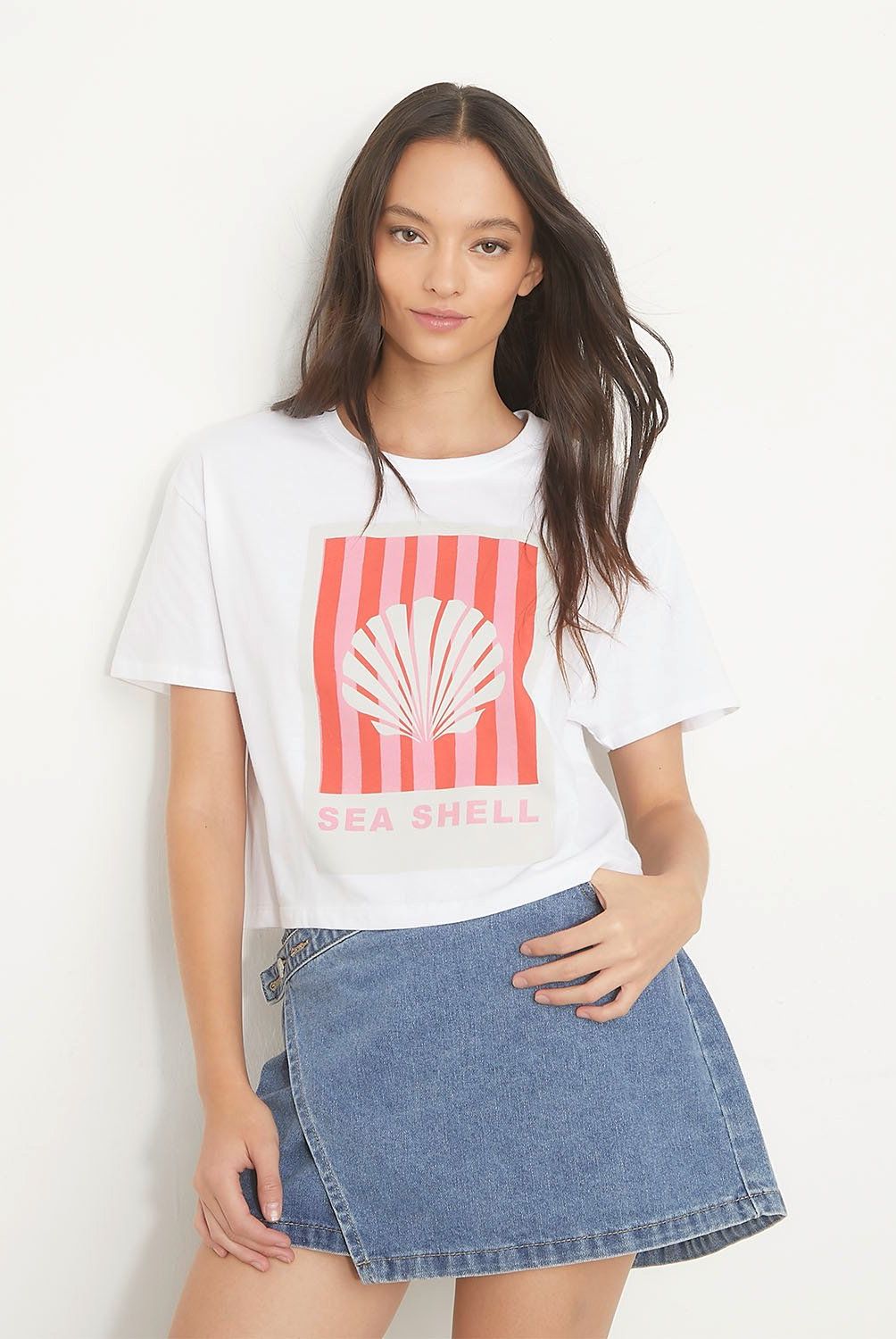 SYBILLA - Polera Cropped Algodón Estampada Manga Corta Mujer Sybilla