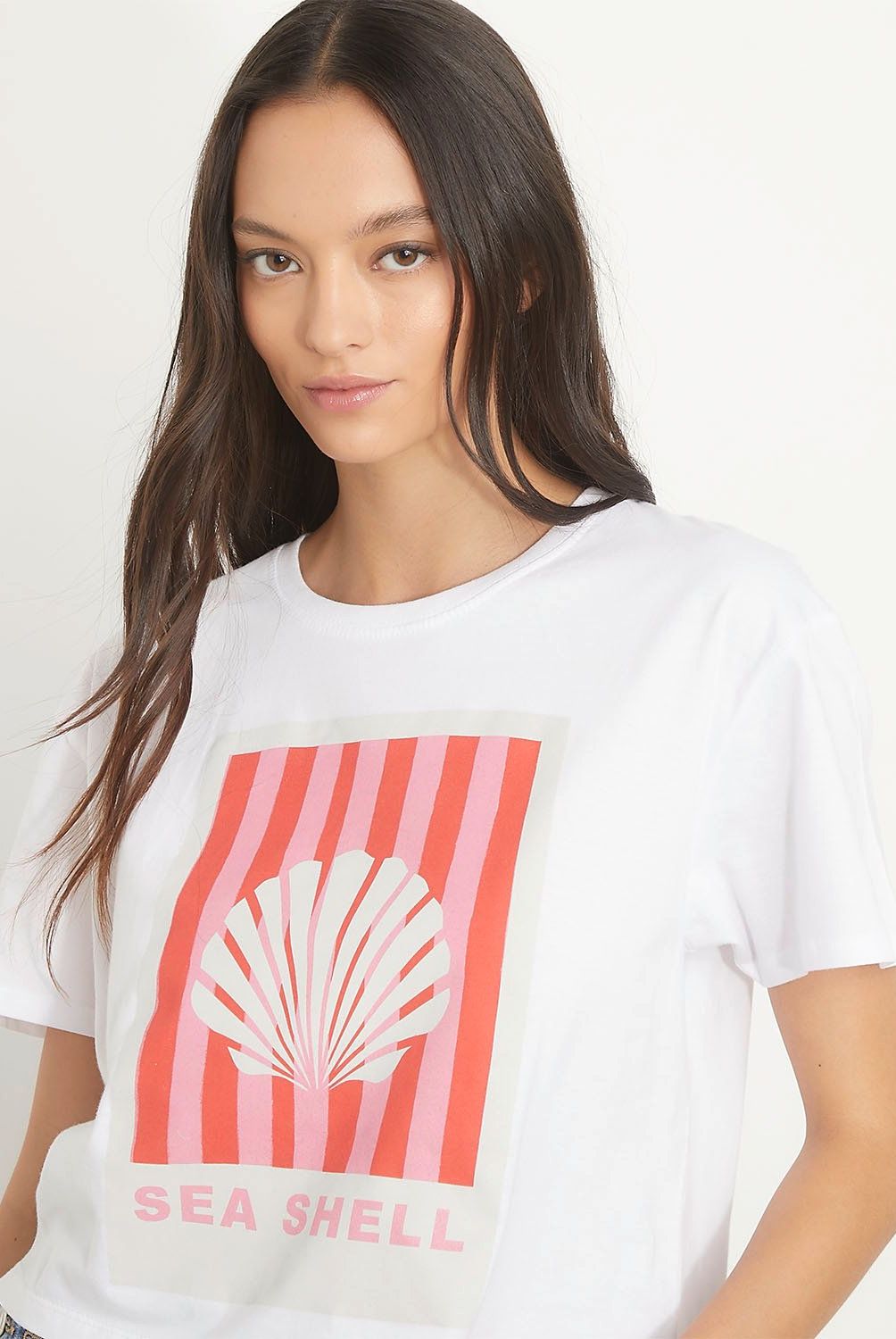 SYBILLA - Polera Cropped Algodón Estampada Manga Corta Mujer Sybilla