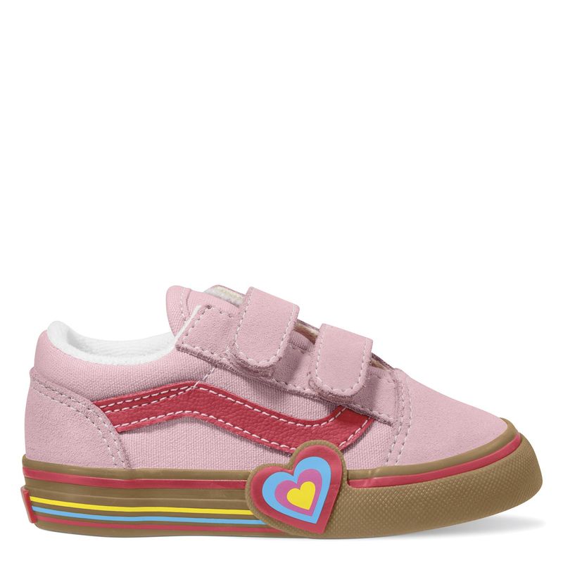 VANS - Old Skool V Heart Zapatilla Urbana Unisex Cuero Rosado (21 a 26.5) Vans