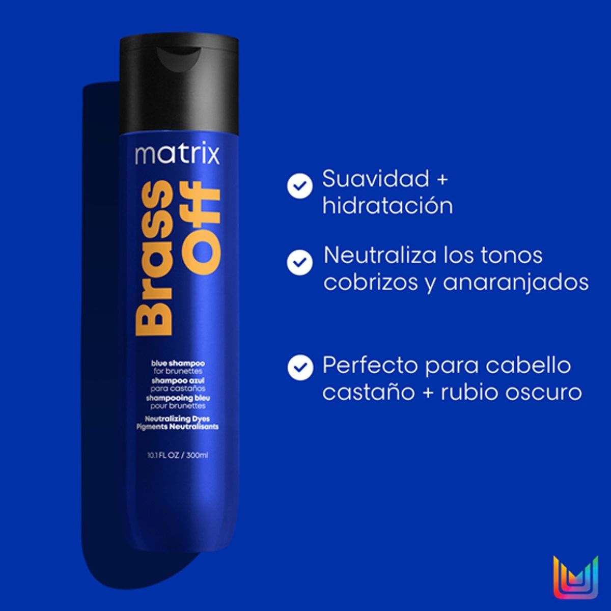 MATRIX - Set Shampoo Matizador Azul Cabello Castaño Brass Off 300ml + Aceite hidratante Food For Soft 50ml Matrix