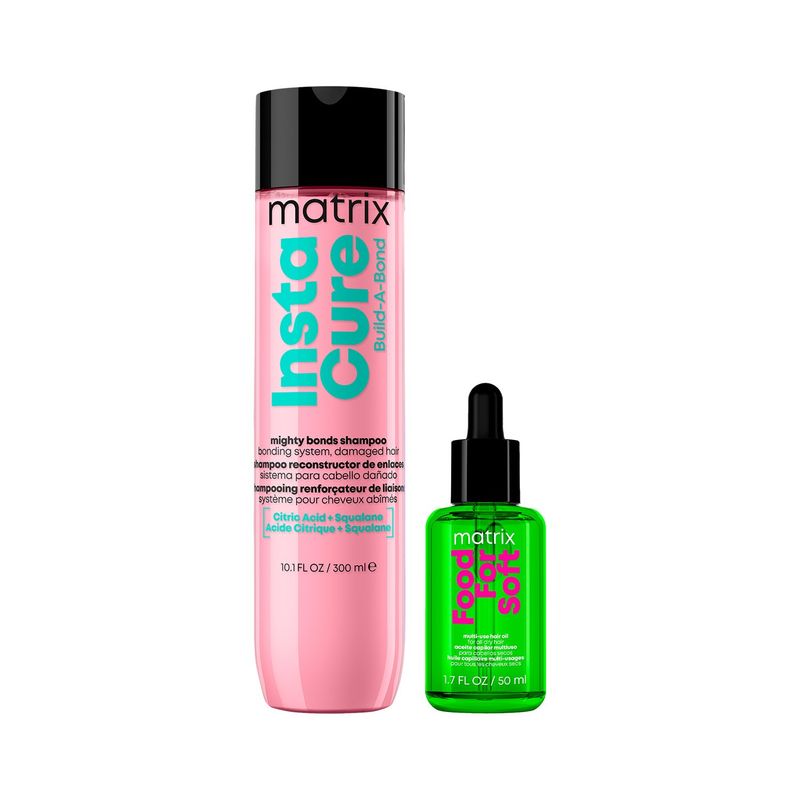 MATRIX - Set Shampoo Reparación Cabello Dañado Instacure Build a Bond 300ml + Aceite hidratante Food For Soft 50ml Matrix