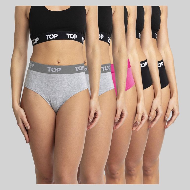 Pack de 5 Calzones Hikini Algodón con Elástico Tiro Alto Mujer
