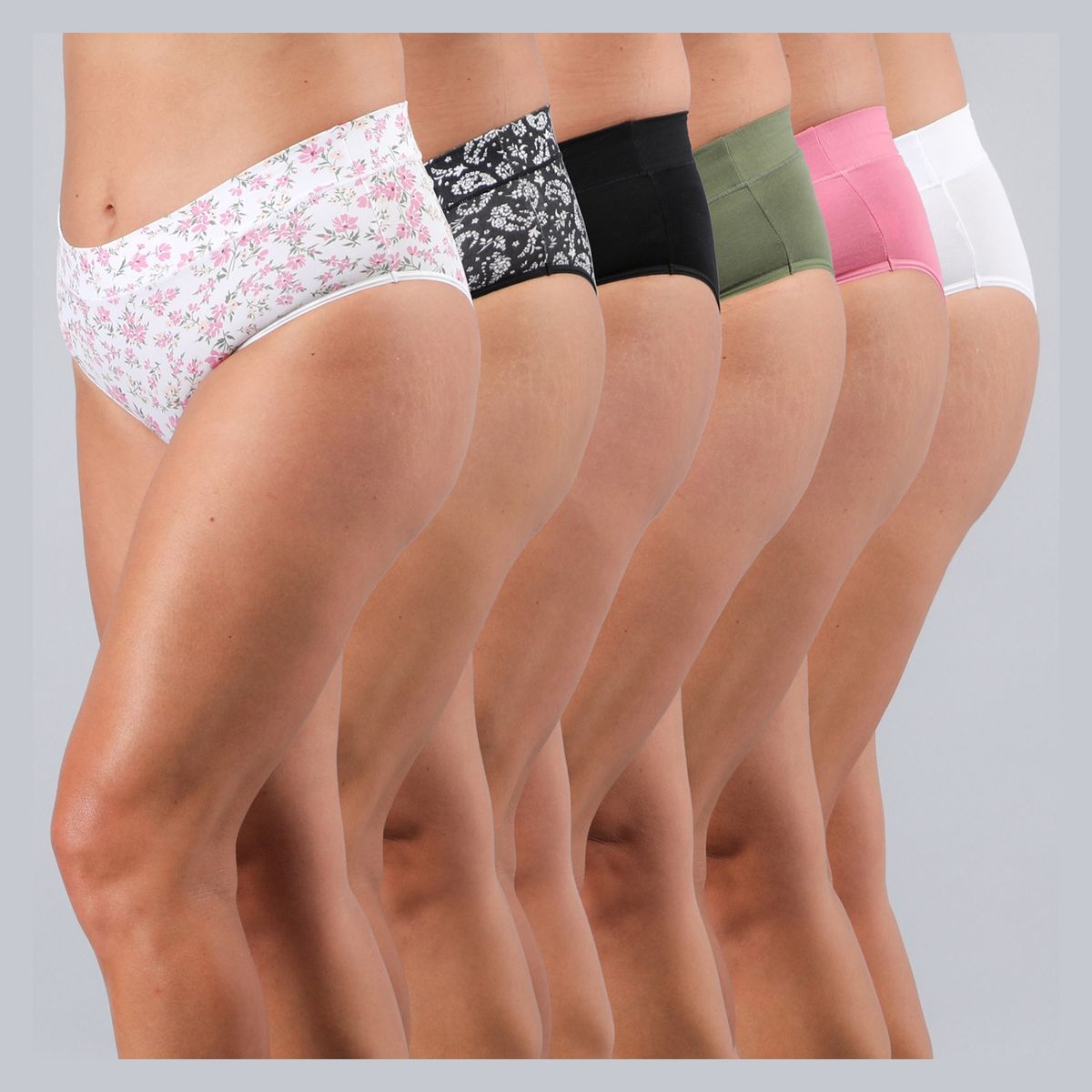 FLORES - Pack de 6 Hikini Algodon Print & Solid Mujer Flores