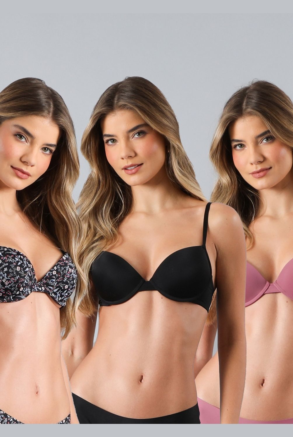 FLORES - Pack de 3 Sostenes Balconet Push Up Mujer Flores