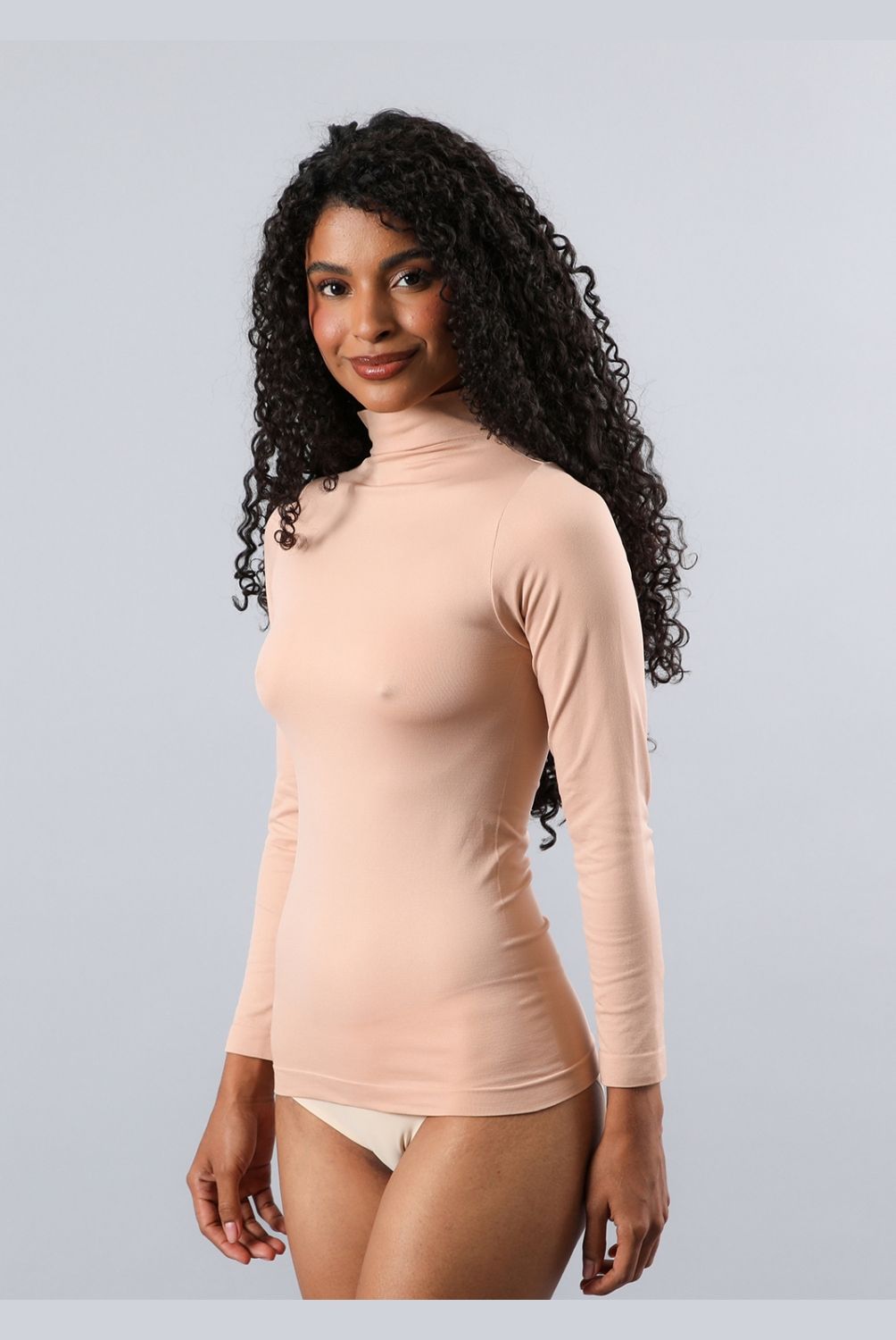 FLORES - Camiseta Manga Larga Cuello Subido Mujer Flores