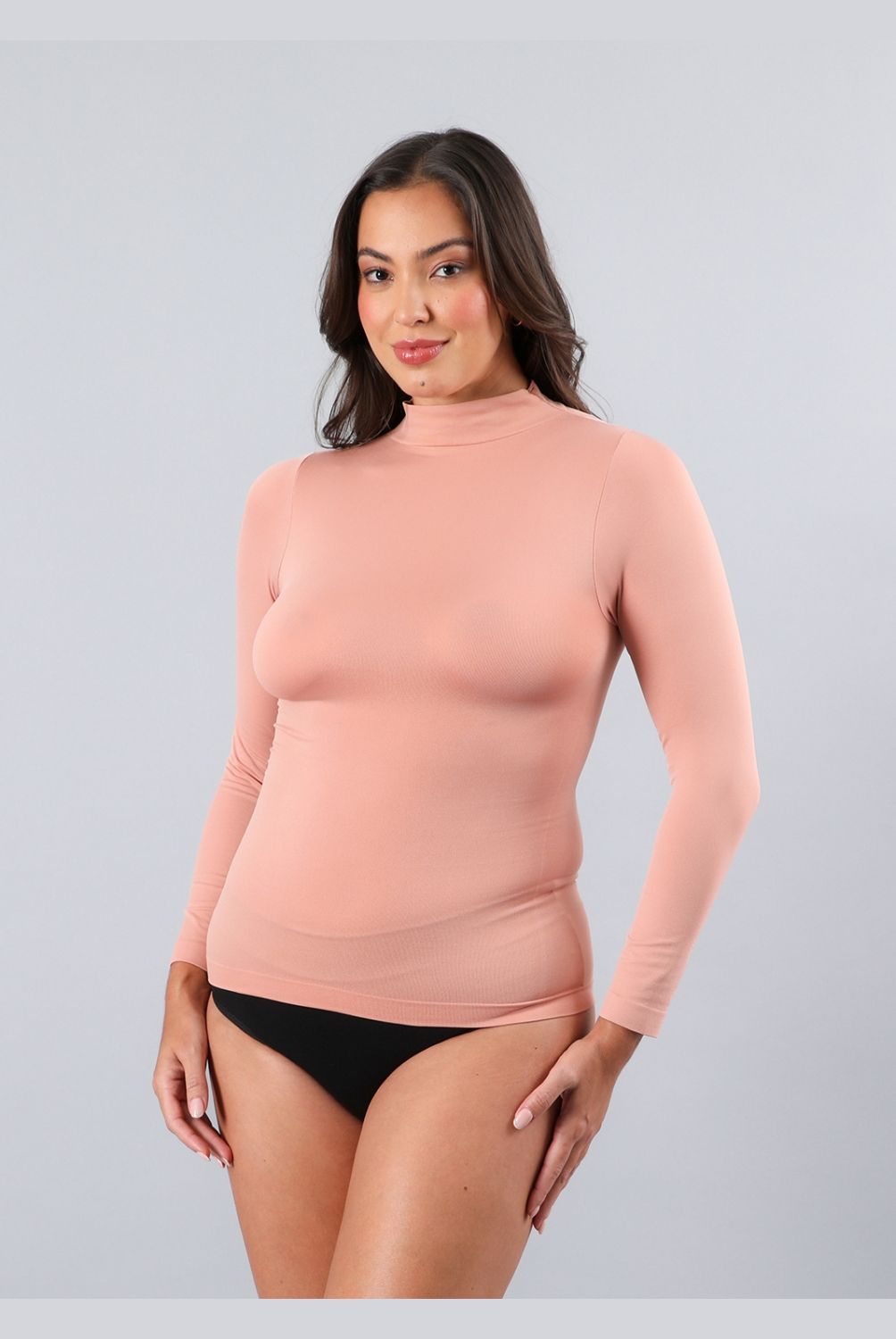 FLORES - Camiseta Manga Larga Cuello Subido Mujer Flores
