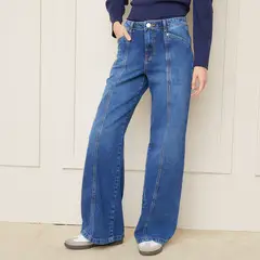 BASEMENT - Jeans Wide Leg Tiro Medio Mujer