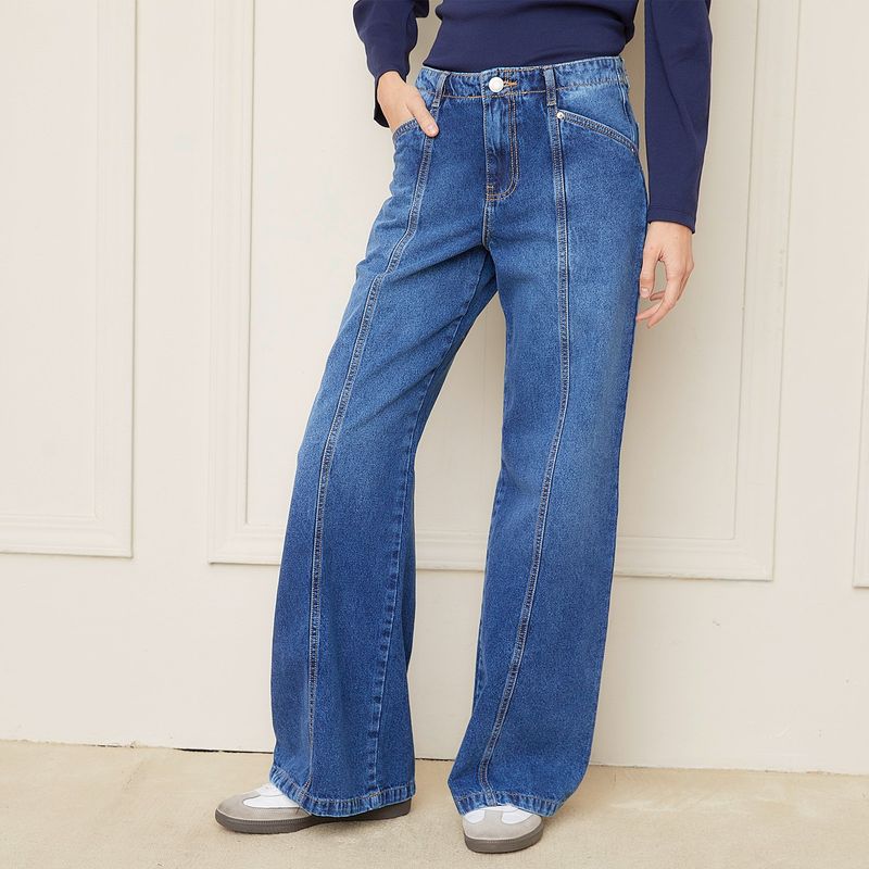 BASEMENT - Jeans Wide Leg Tiro Medio Mujer Basement