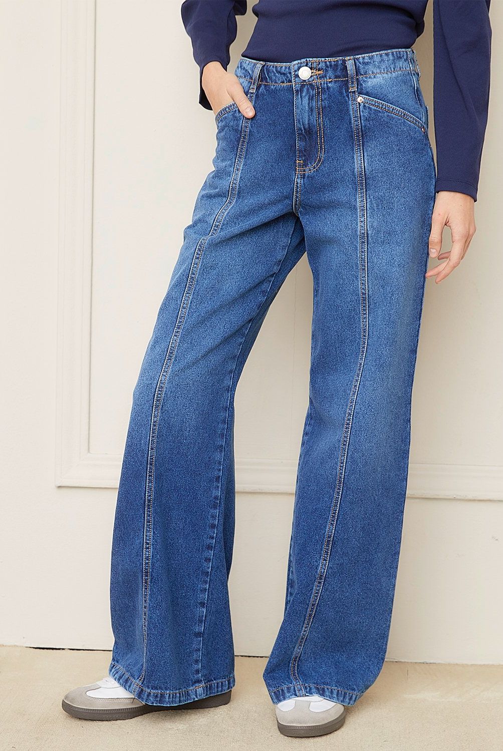 BASEMENT - Jeans Wide Leg Tiro Medio Mujer Basement
