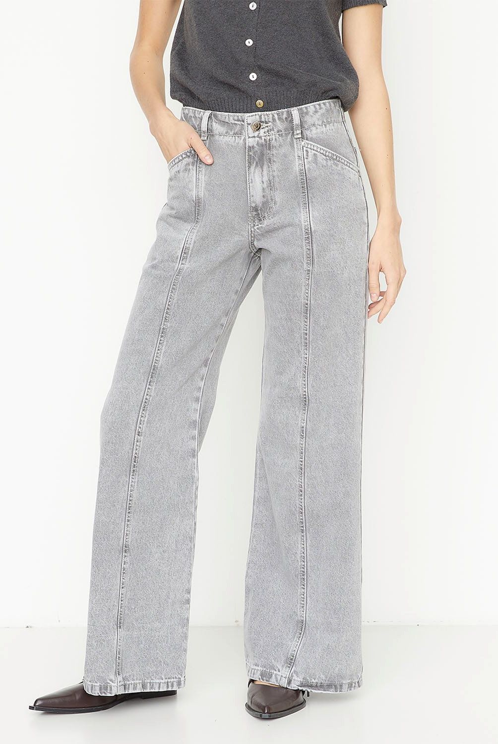 BASEMENT - Jeans Wide Leg Tiro Medio Mujer Basement