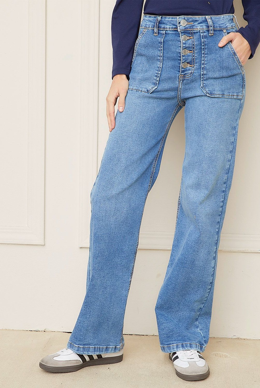 BASEMENT - Jeans Straight Tiro Medio Mujer Basement