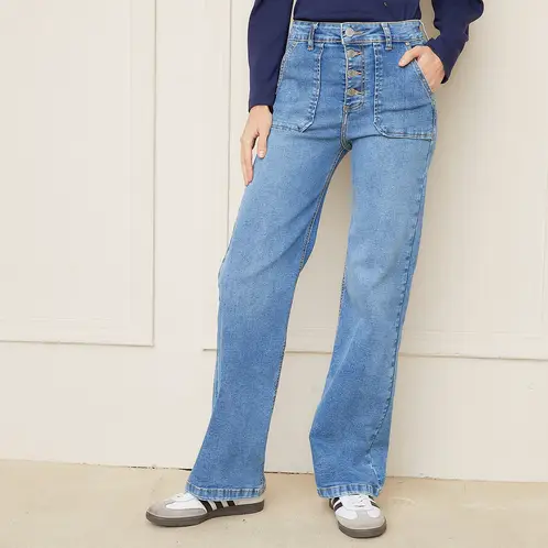 BASEMENT - Jeans Straight Tiro Medio Mujer