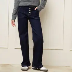 BASEMENT - Jeans Straight Tiro Medio Mujer