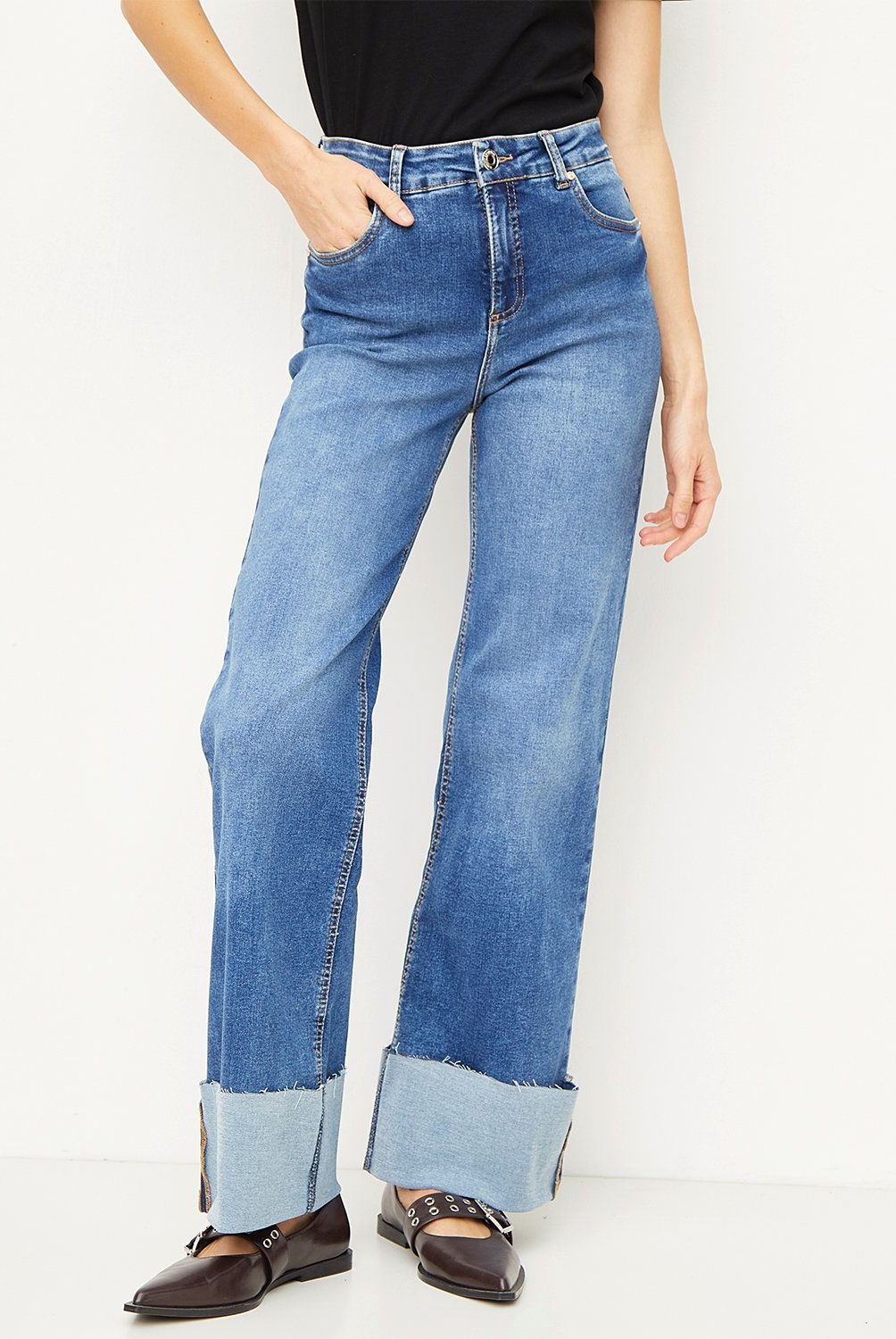 BASEMENT - Jeans Wide Leg Tiro Medio Mujer Basement